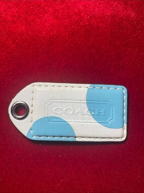 Coach White Leather Tag with Light Blue Polka Accents